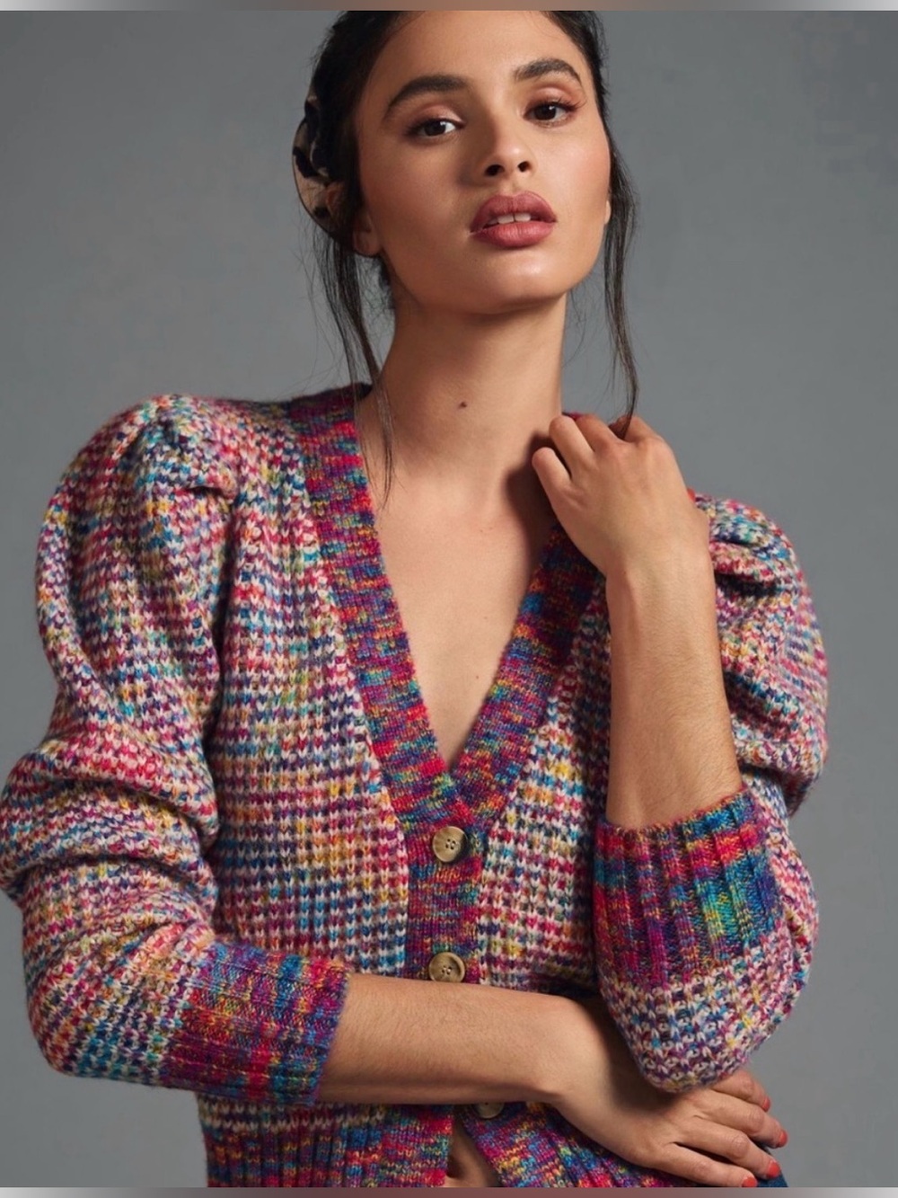Design History Rainbow Marl Puff Sleeve Cardigan X